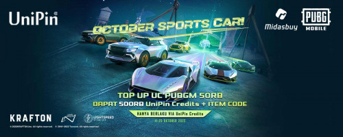 PUBGM – October Sports Car Bisa Jadi Milikmu! Top up UC PUBGM #PakeUniPin Banyak Bonus!